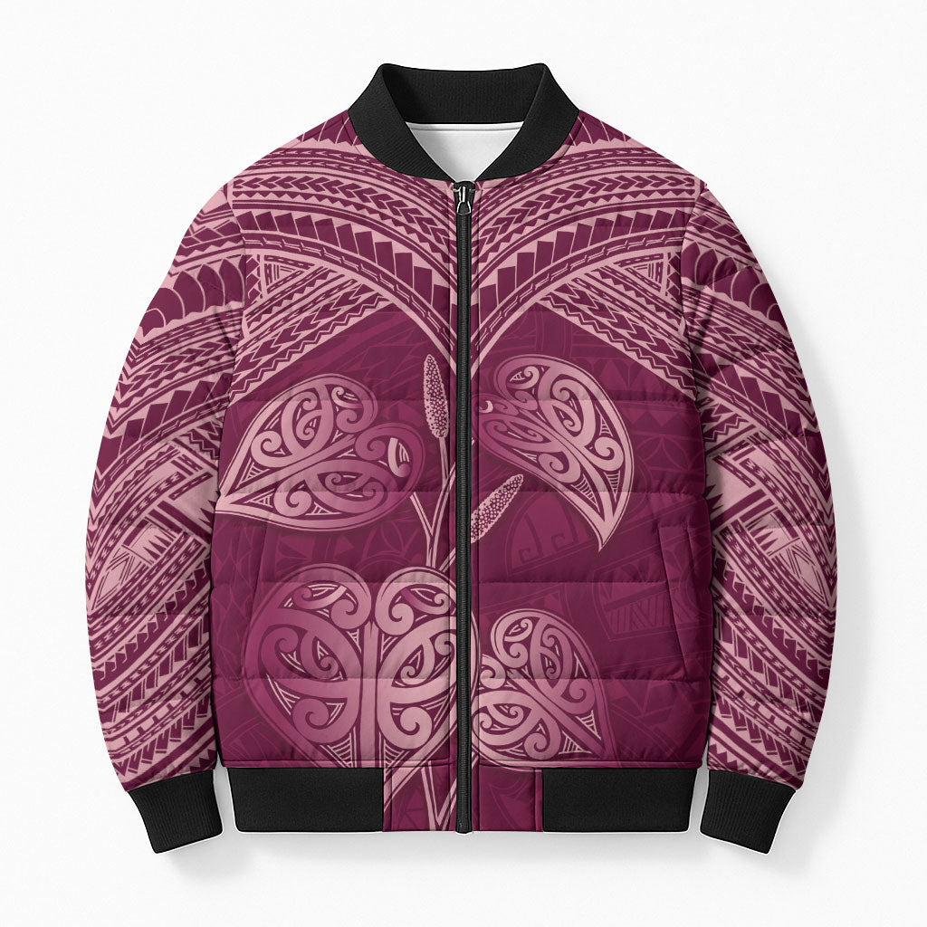 Burgundy New Zealand Kawakawa Maori Ngaru Bomber Puffer Jacket LT14 Unisex Burgundy - Polynesian Pride