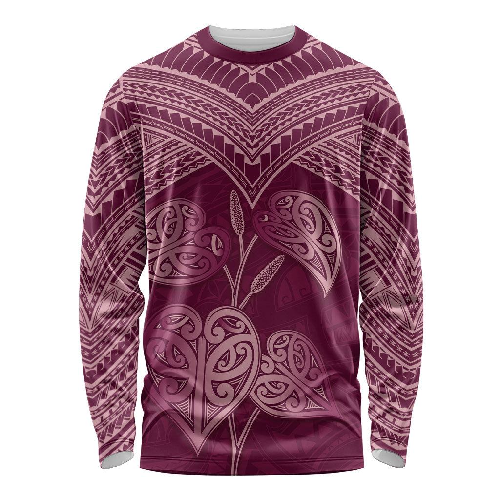 Burgundy New Zealand Kawakawa Maori Ngaru Long Sleeve Shirt LT14 Unisex Burgundy - Polynesian Pride
