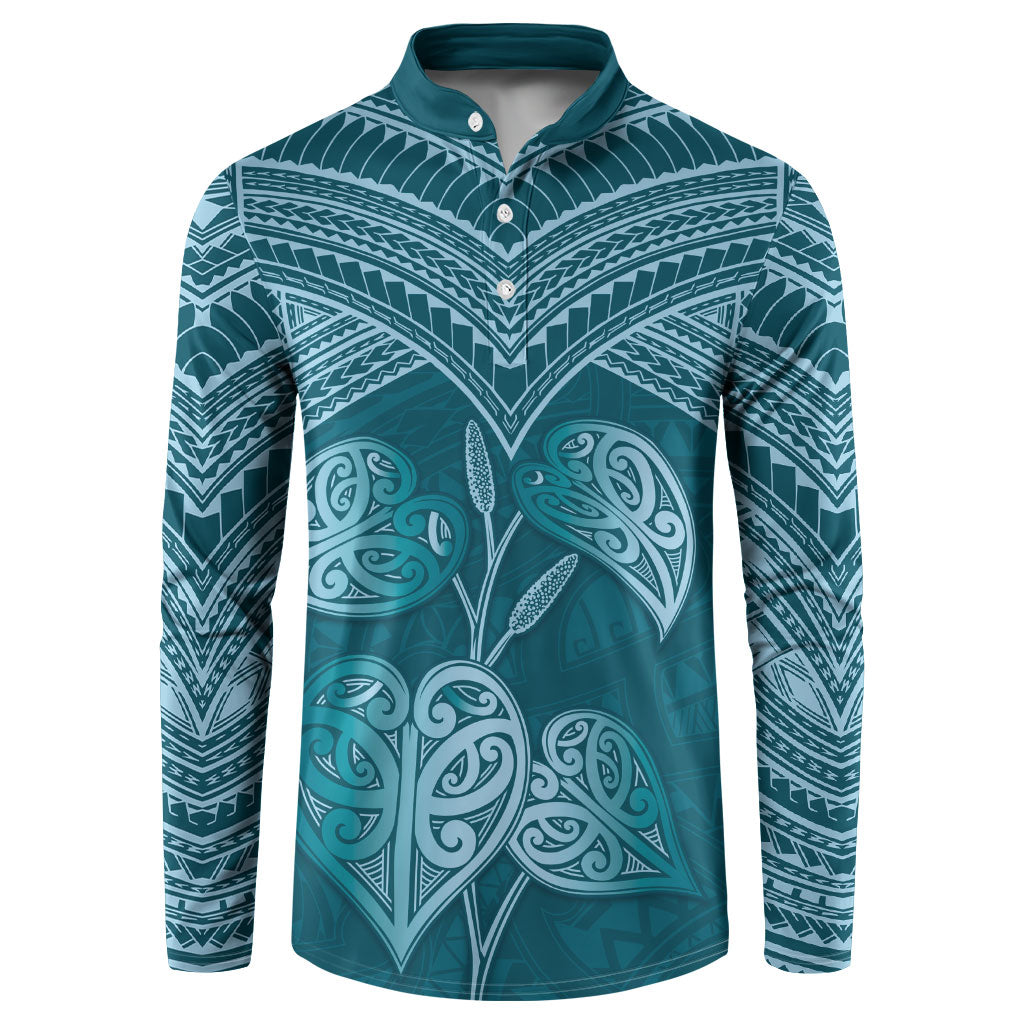 Cyan New Zealand Kawakawa Maori Ngaru Button Sweatshirt