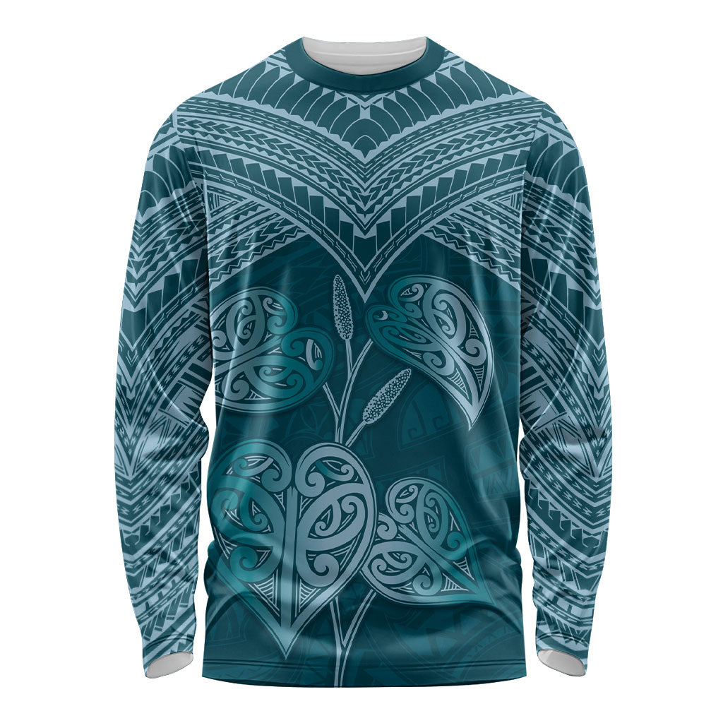 Cyan New Zealand Kawakawa Maori Ngaru Long Sleeve Shirt LT14 Unisex Cyan - Polynesian Pride