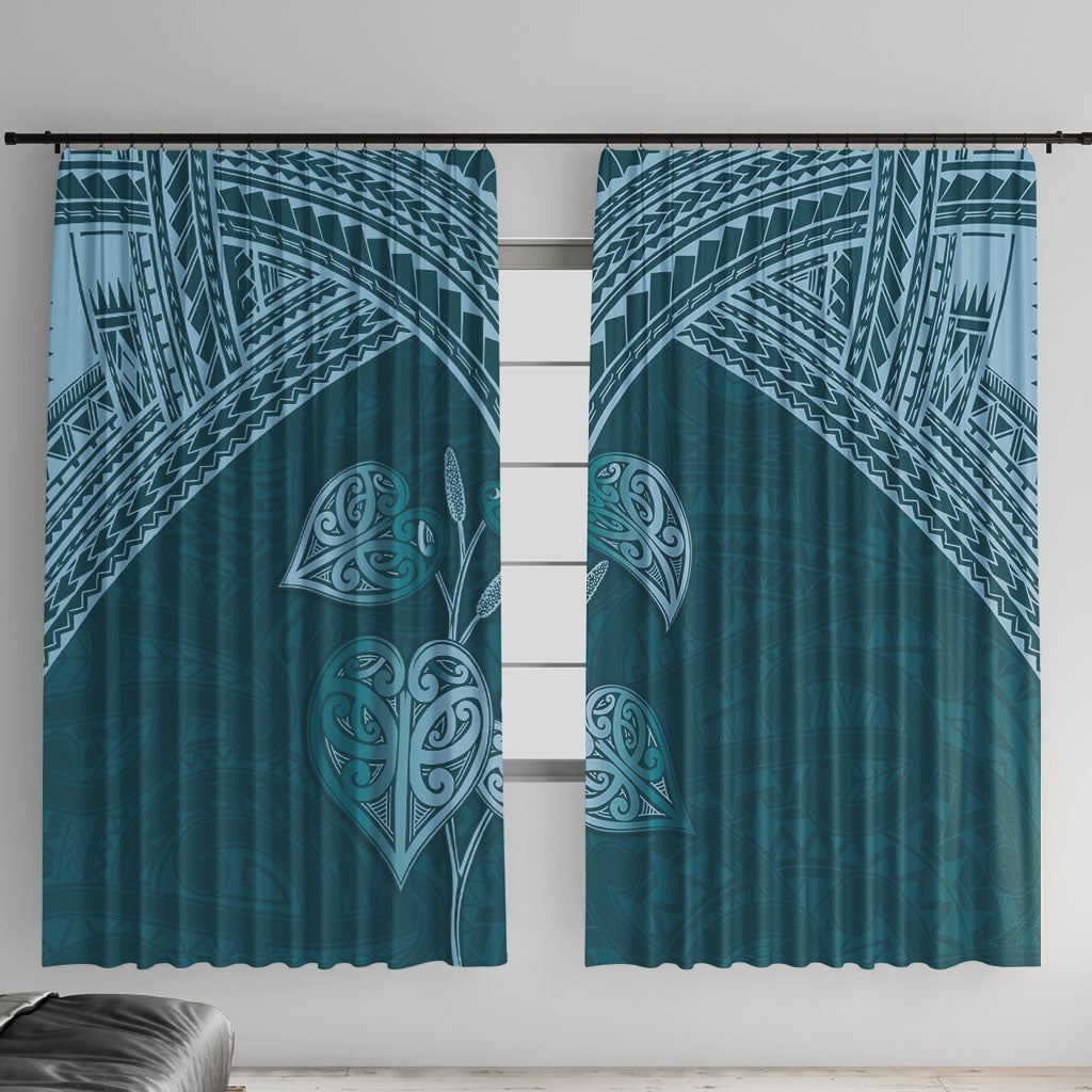 Cyan New Zealand Kawakawa Maori Ngaru Window Curtain LT14 With Hooks Cyan - Polynesian Pride