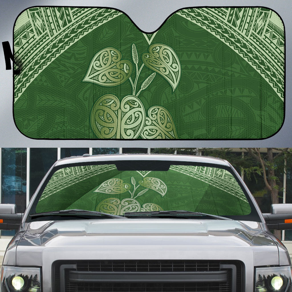 Green New Zealand Kawakawa Maori Ngaru Auto Sun Shade LT14 Green - Polynesian Pride