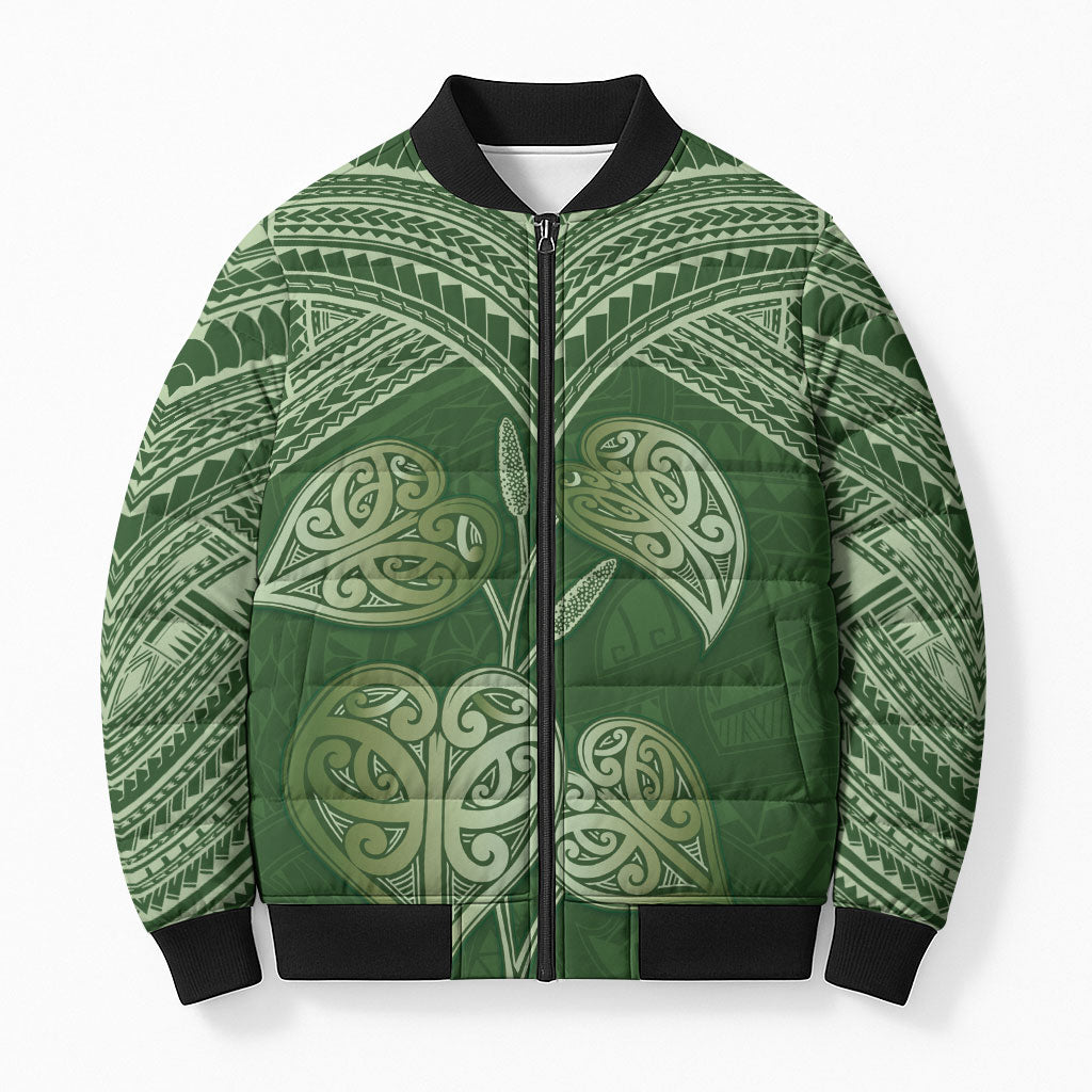 Green New Zealand Kawakawa Maori Ngaru Bomber Puffer Jacket LT14 Unisex Green - Polynesian Pride