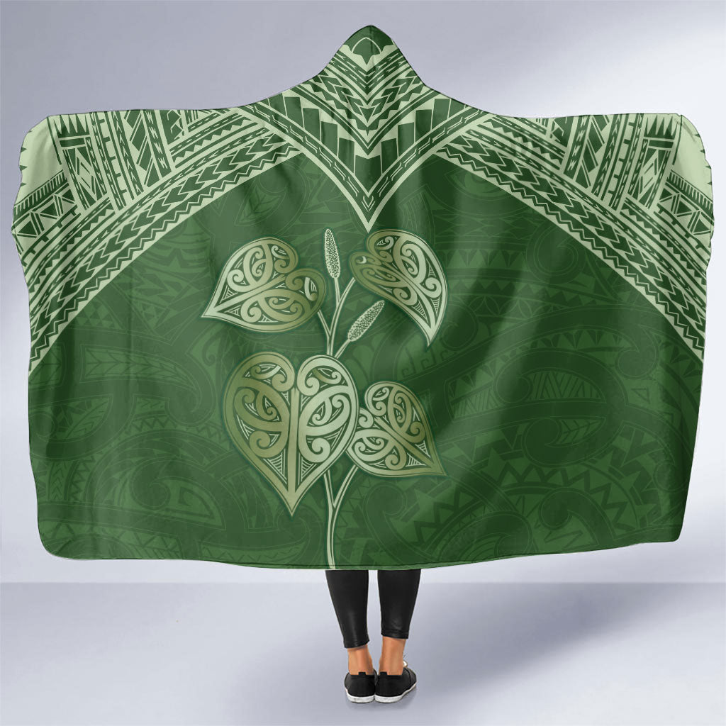Green New Zealand Kawakawa Maori Ngaru Hooded Blanket LT14 One Size Green - Polynesian Pride