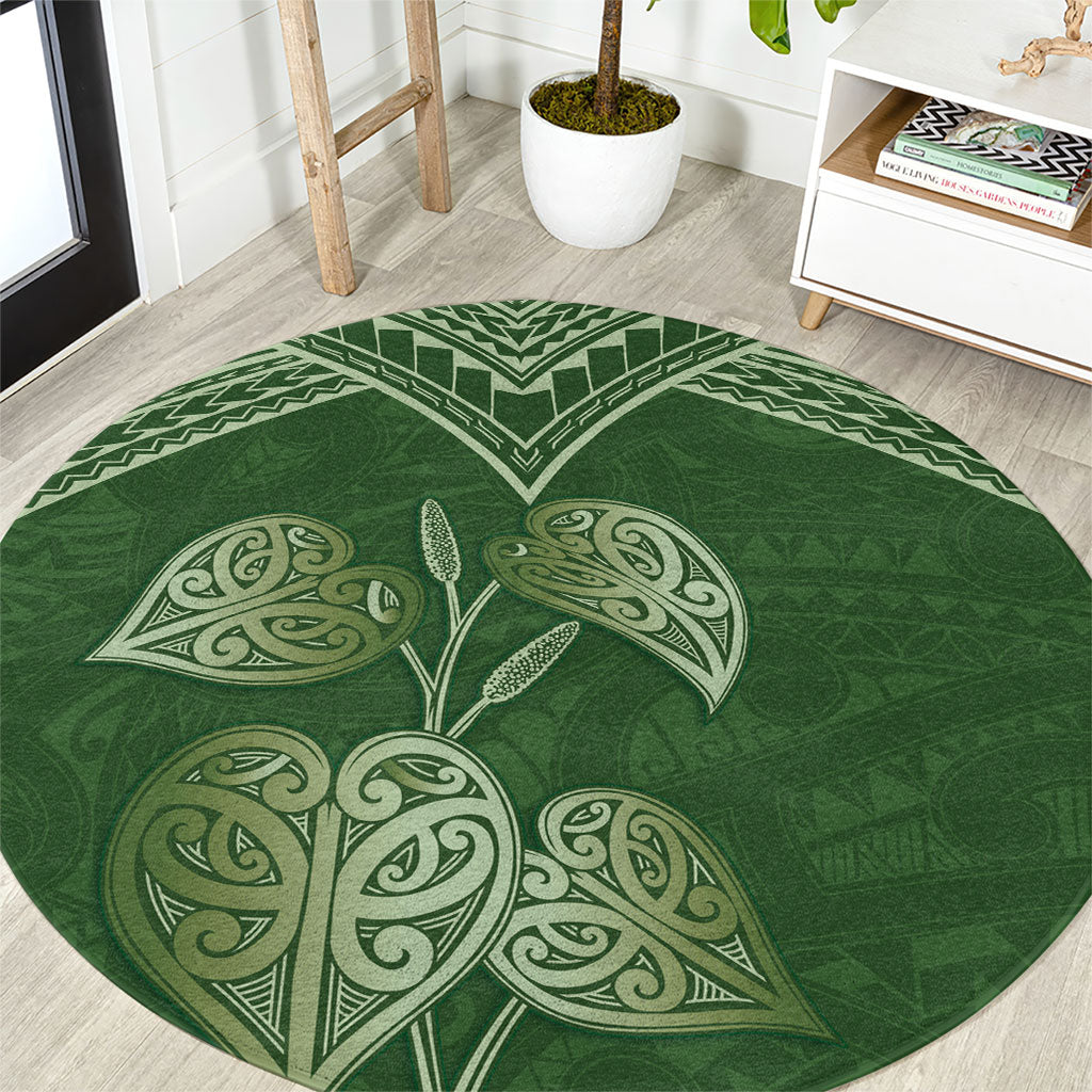 Green New Zealand Kawakawa Maori Ngaru Round Carpet LT14 Green - Polynesian Pride
