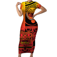 Personalised Ia Ora Na Marquesas Islands Family Matching Short Sleeve Bodycon Dress and Hawaiian Shirt Mata Tiki Marquesan Tattoo LT14 Mom's Dress Red - Polynesian Pride