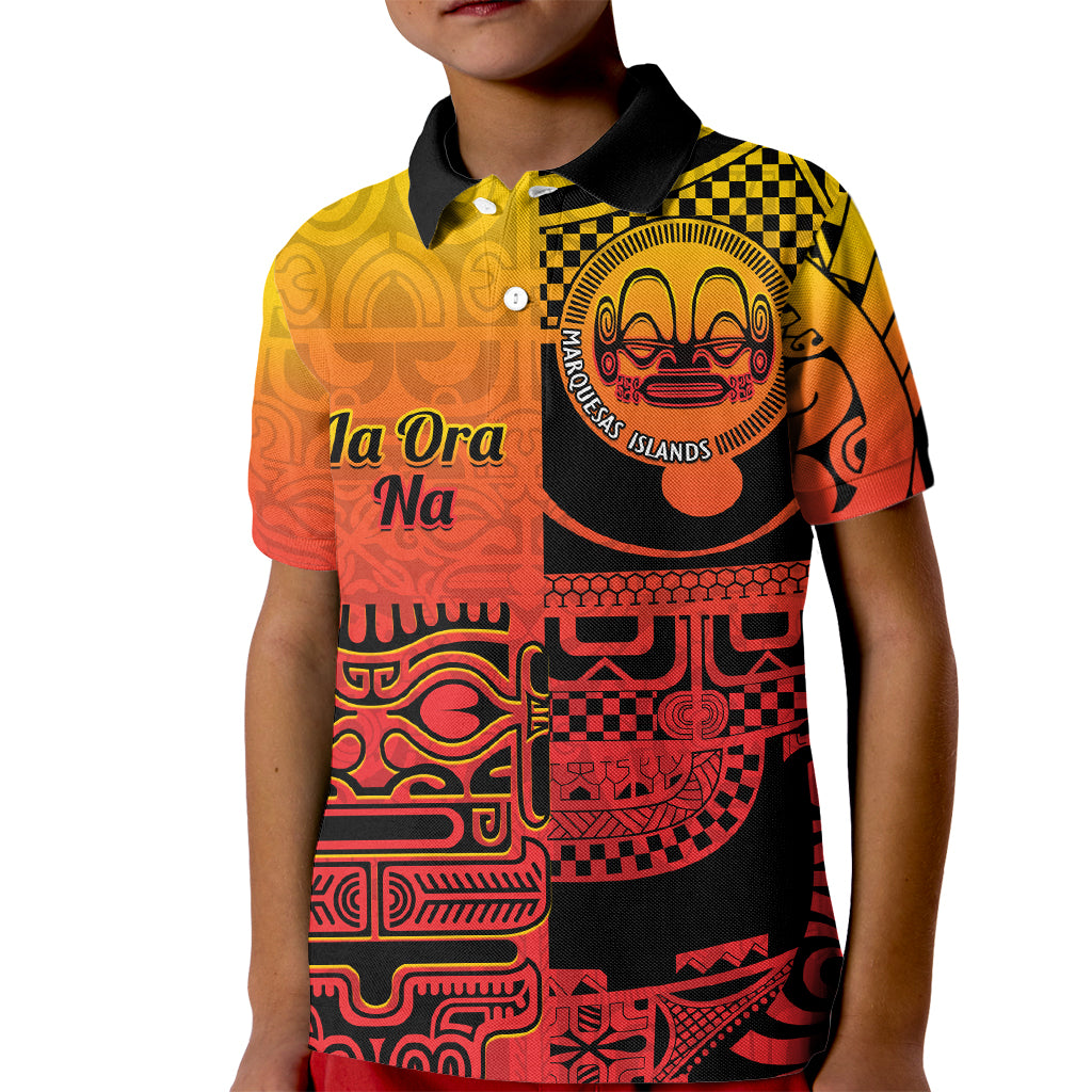 Personalised Ia Ora Na Marquesas Islands Kid Polo Shirt Mata Tiki Marquesan Tattoo LT14 Kid Red - Polynesian Pride