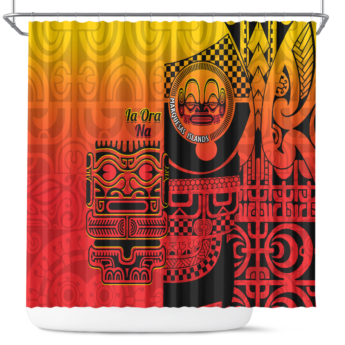 Ia Ora Na Marquesas Islands Shower Curtain Mata Tiki Marquesan Tattoo LT14 Red - Polynesian Pride