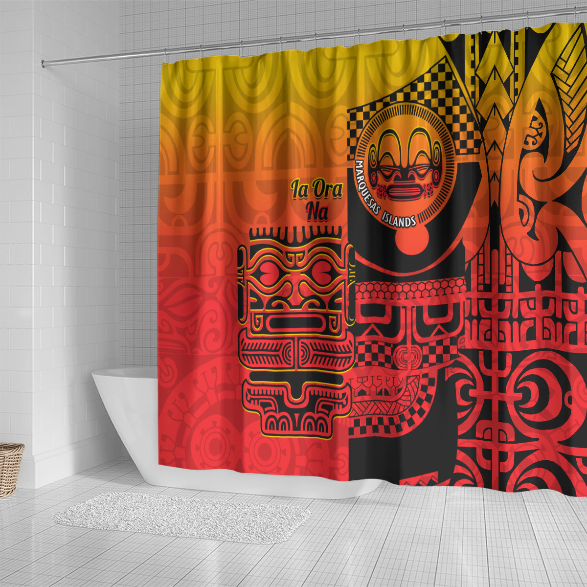 Ia Ora Na Marquesas Islands Shower Curtain Mata Tiki Marquesan Tattoo LT14 - Polynesian Pride