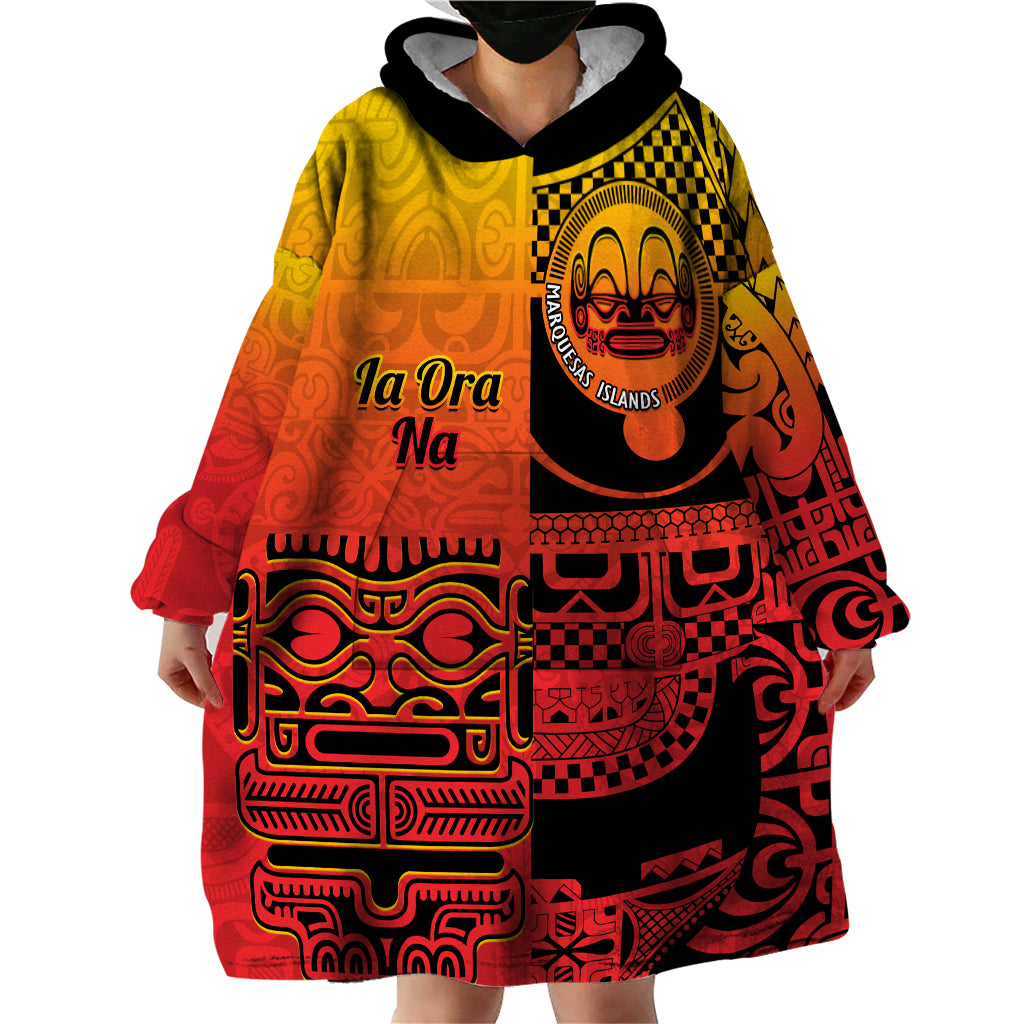 Personalised Ia Ora Na Marquesas Islands Wearable Blanket Hoodie Mata Tiki Marquesan Tattoo LT14 - Polynesian Pride
