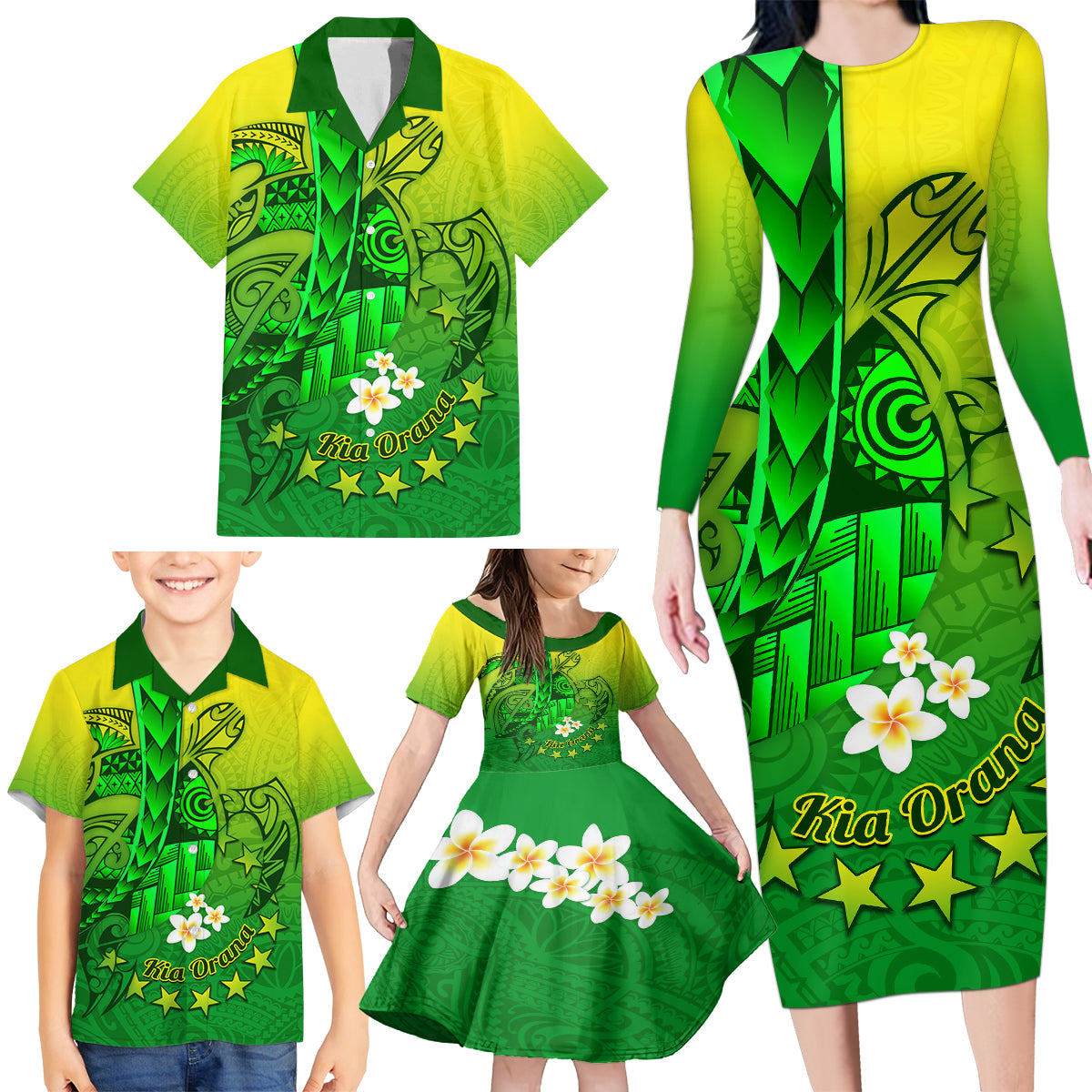 Kia Orana Cook Islands Family Matching Long Sleeve Bodycon Dress and Hawaiian Shirt Kuki Airani Tattoo Pattern With Sea Turtle LT14 - Polynesian Pride