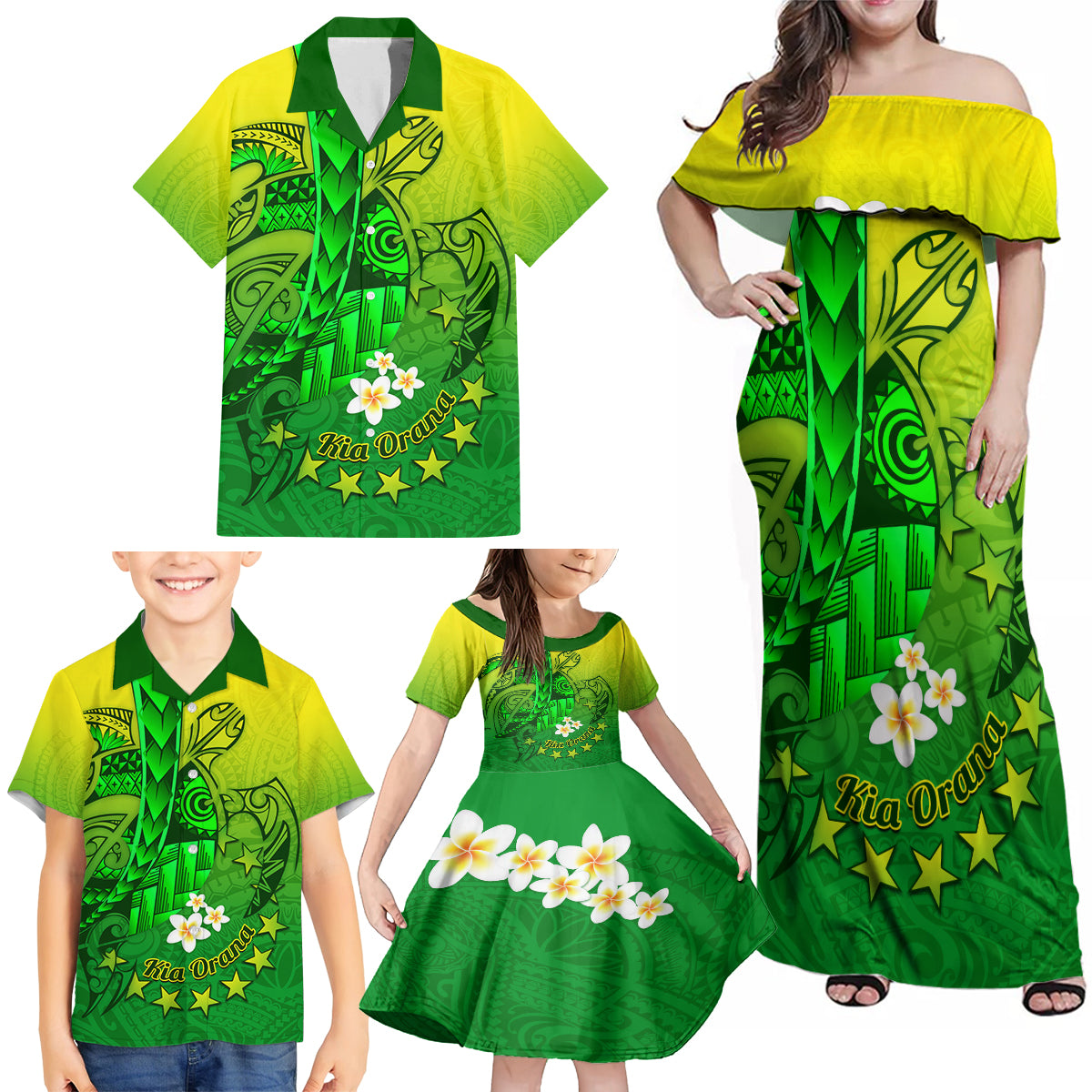 Kia Orana Cook Islands Family Matching Off Shoulder Maxi Dress and Hawaiian Shirt Kuki Airani Tattoo Pattern With Sea Turtle LT14 - Polynesian Pride