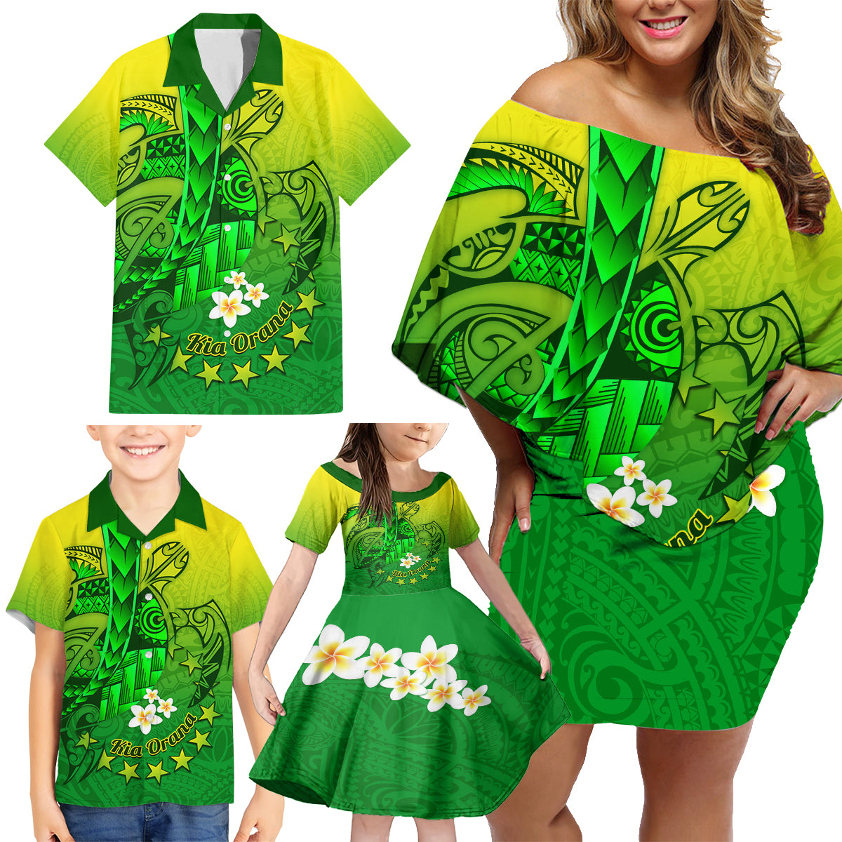 Kia Orana Cook Islands Family Matching Off Shoulder Short Dress and Hawaiian Shirt Kuki Airani Tattoo Pattern With Sea Turtle LT14 - Polynesian Pride