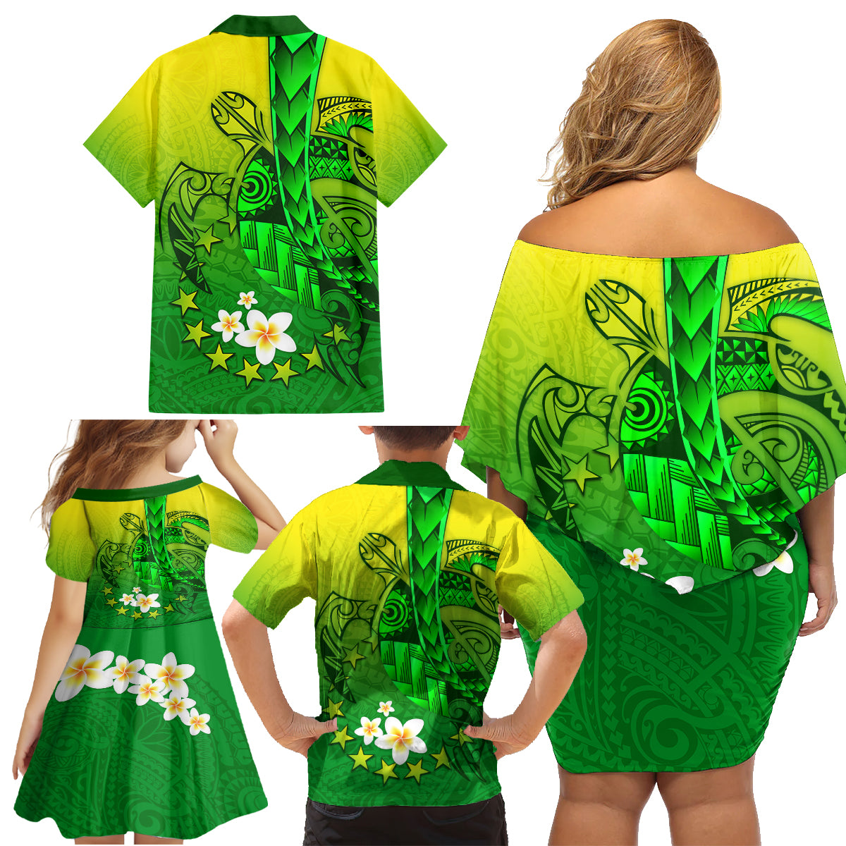 Kia Orana Cook Islands Family Matching Off Shoulder Short Dress and Hawaiian Shirt Kuki Airani Tattoo Pattern With Sea Turtle LT14 - Polynesian Pride