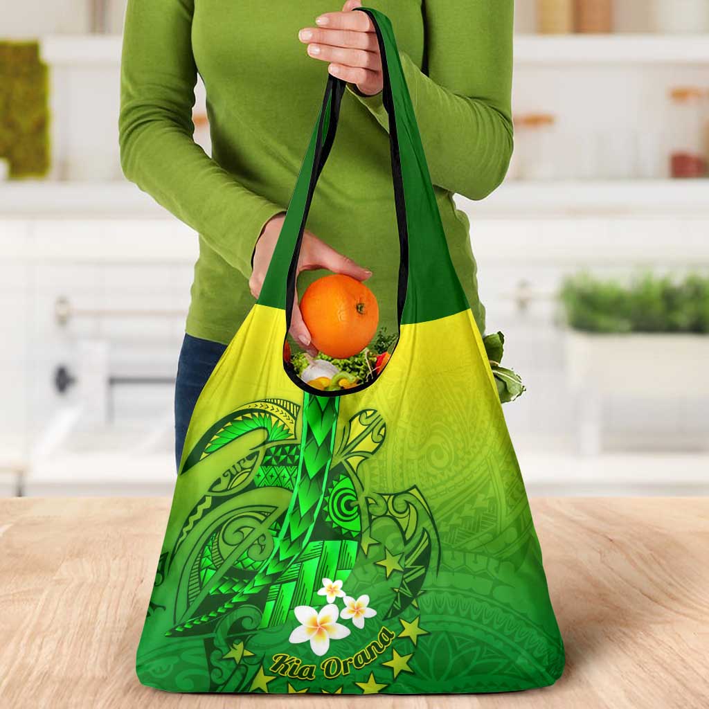 Kia Orana Cook Islands Grocery Bag Kuki Airani Tattoo Pattern With Sea Turtle LT14 - Polynesian Pride