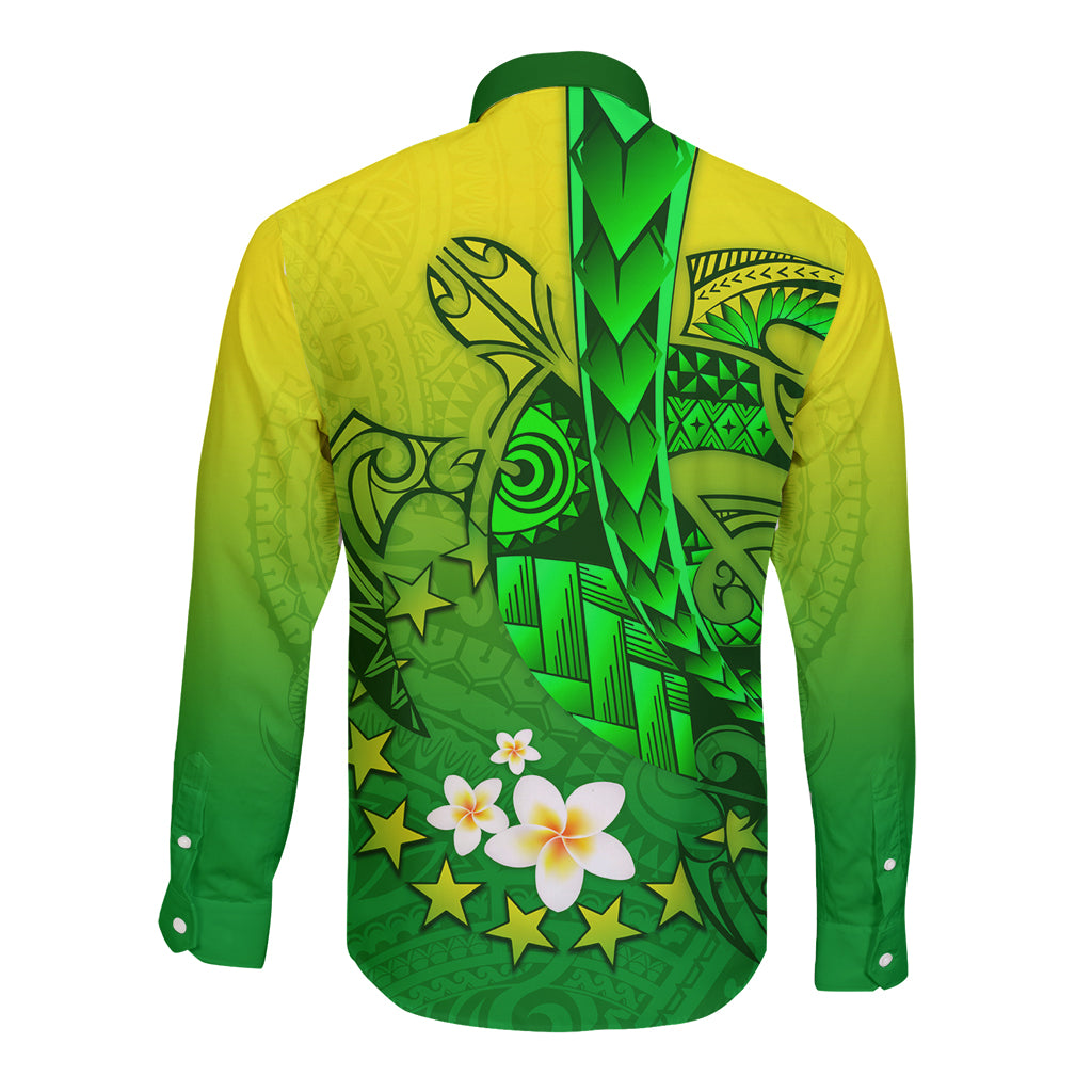 Kia Orana Cook Islands Long Sleeve Button Shirt Kuki Airani Tattoo Pattern With Sea Turtle LT14 - Polynesian Pride