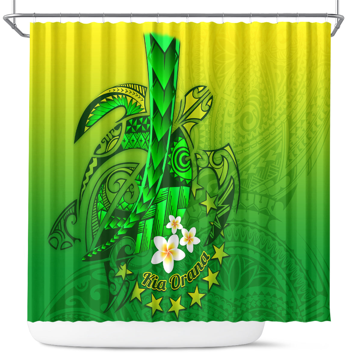 Kia Orana Cook Islands Shower Curtain Kuki Airani Tattoo Pattern With Sea Turtle LT14 Green - Polynesian Pride