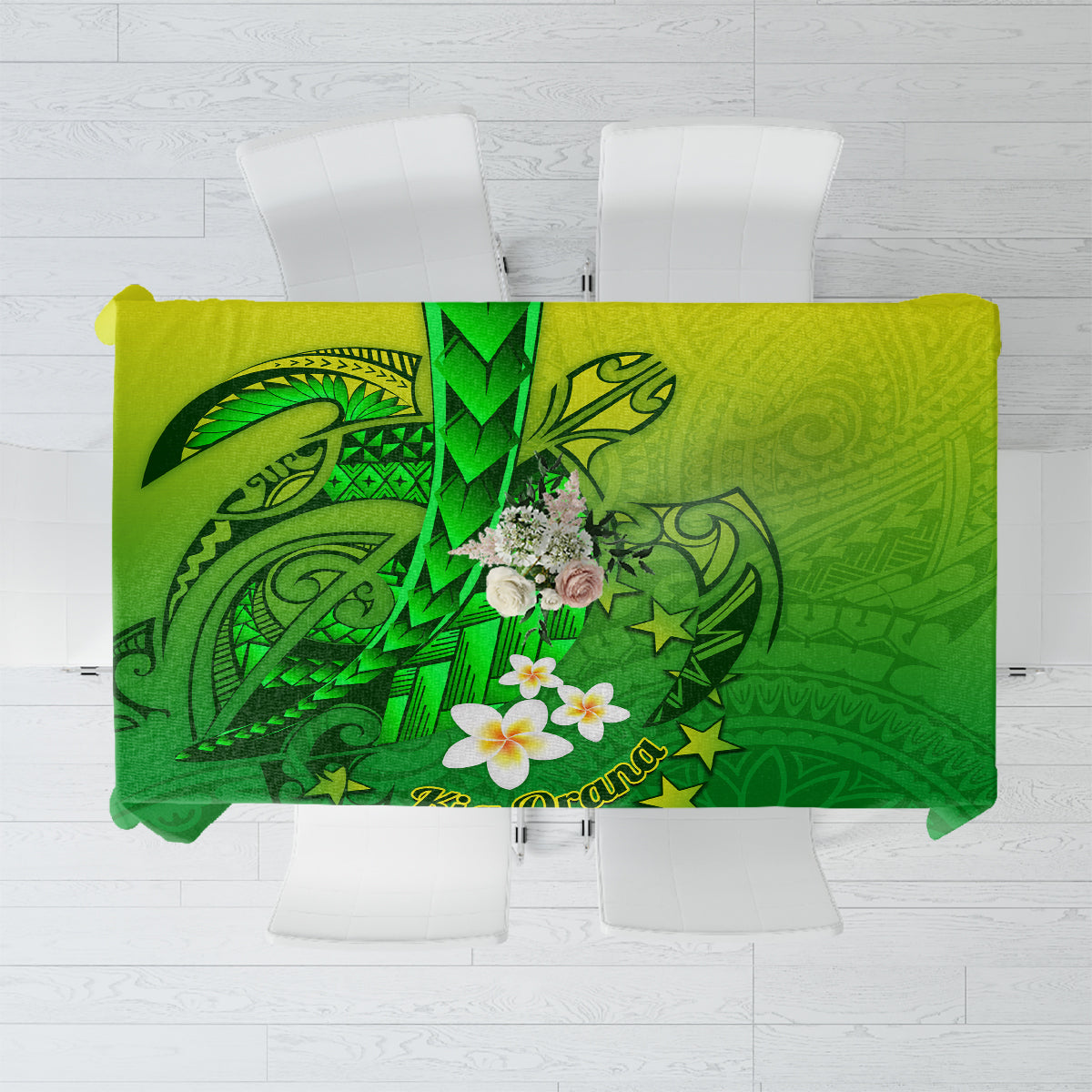 Kia Orana Cook Islands Tablecloth Kuki Airani Tattoo Pattern With Sea Turtle LT14 Green - Polynesian Pride