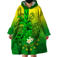 Kia Orana Cook Islands Wearable Blanket Hoodie Kuki Airani Tattoo Pattern With Sea Turtle LT14 - Polynesian Pride