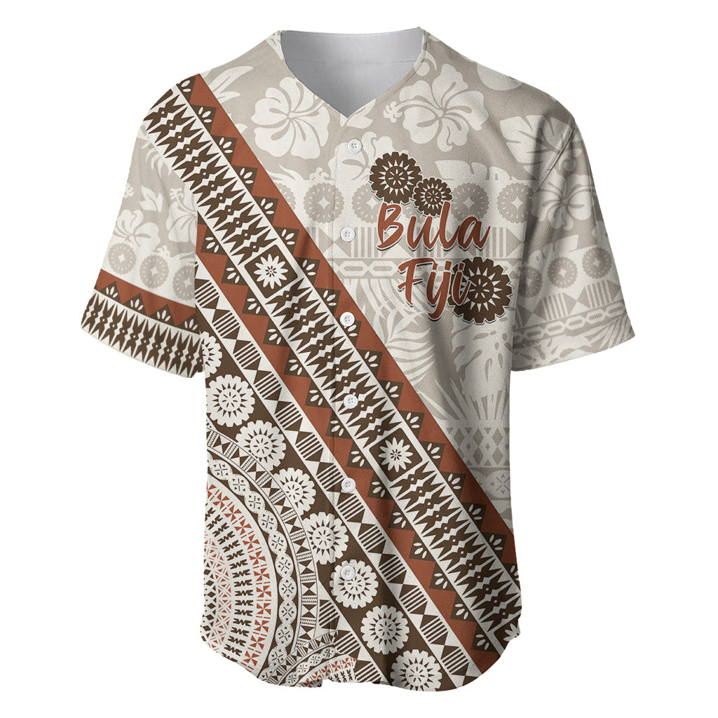 Bula Fiji Baseball Jersey Fijian Masi Tapa Cloth Vintage Vibes LT14 Beige - Polynesian Pride