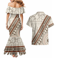 Bula Fiji Couples Matching Mermaid Dress and Hawaiian Shirt Fijian Masi Tapa Cloth Vintage Vibes LT14 - Polynesian Pride
