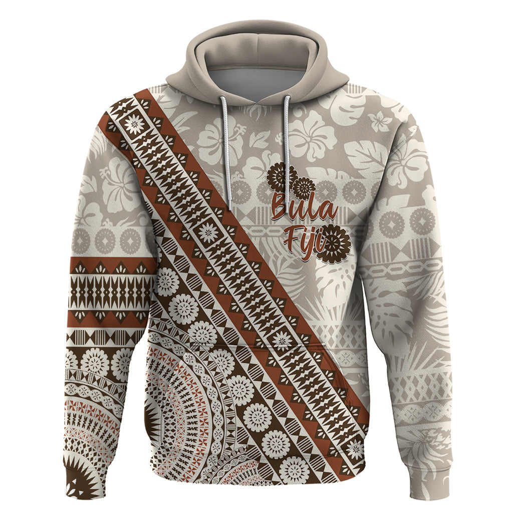 Bula Fiji Hoodie Fijian Masi Tapa Cloth Vintage Vibes LT14 Pullover Hoodie Beige - Polynesian Pride