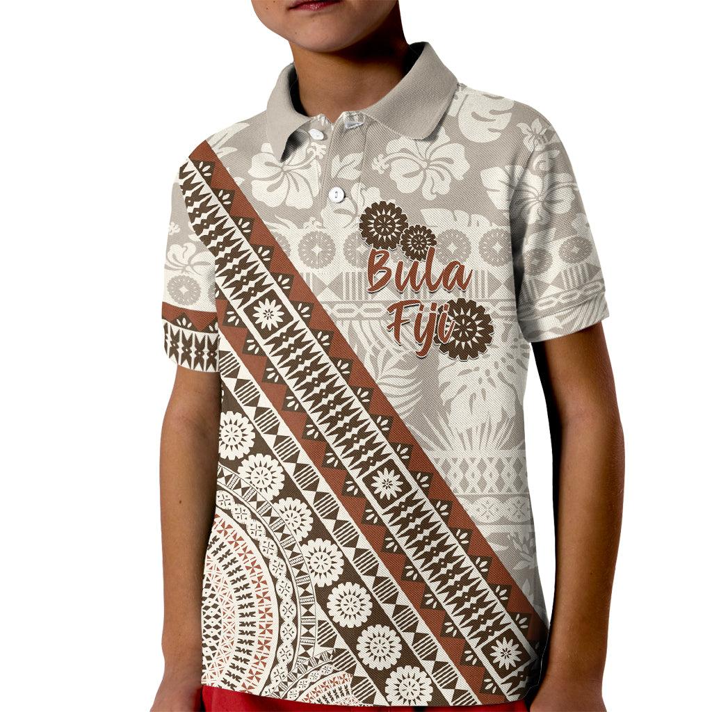 Bula Fiji Kid Polo Shirt Fijian Masi Tapa Cloth Vintage Vibes LT14 Kid Beige - Polynesian Pride