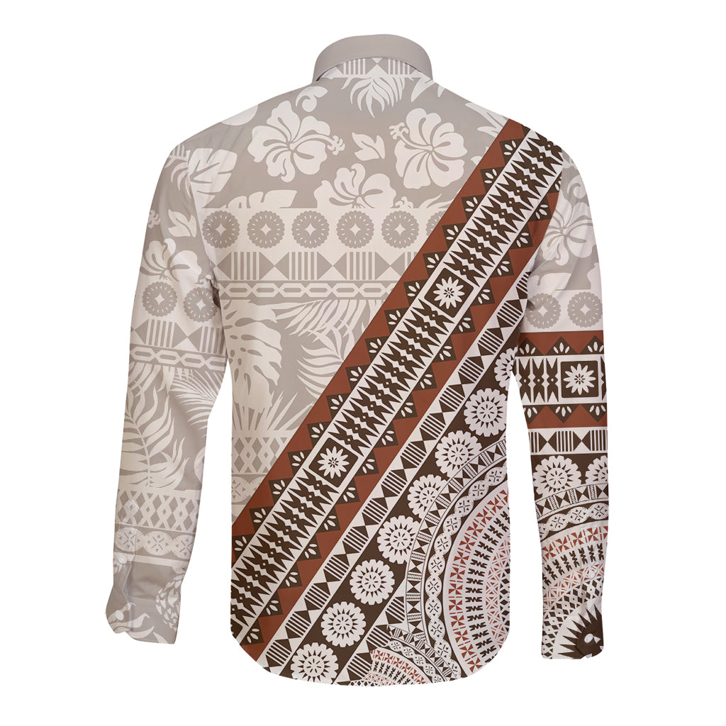 Bula Fiji Long Sleeve Button Shirt Fijian Masi Tapa Cloth Vintage Vibes LT14 - Polynesian Pride
