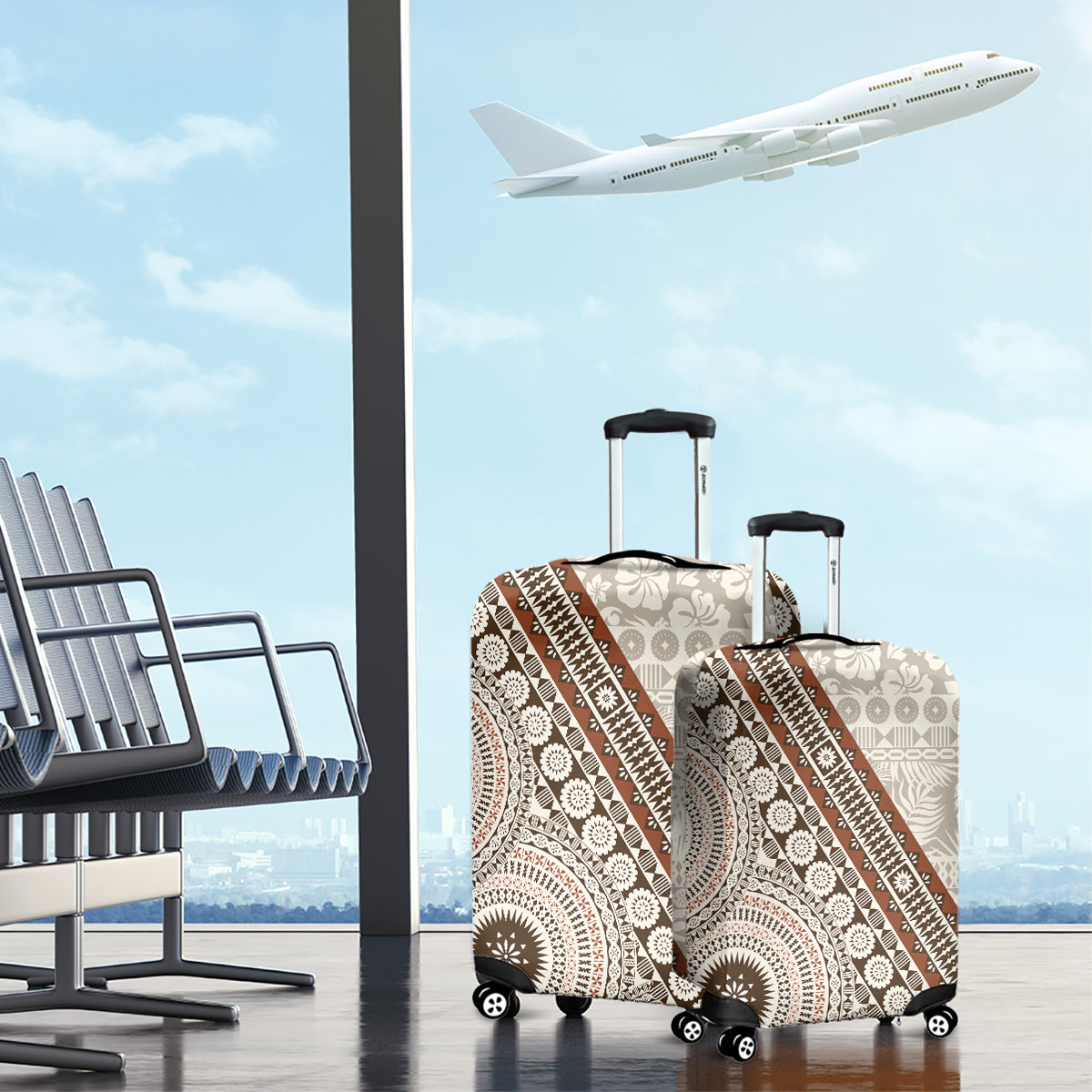 Bula Fiji Luggage Cover Fijian Masi Tapa Cloth Vintage Vibes LT14 - Polynesian Pride