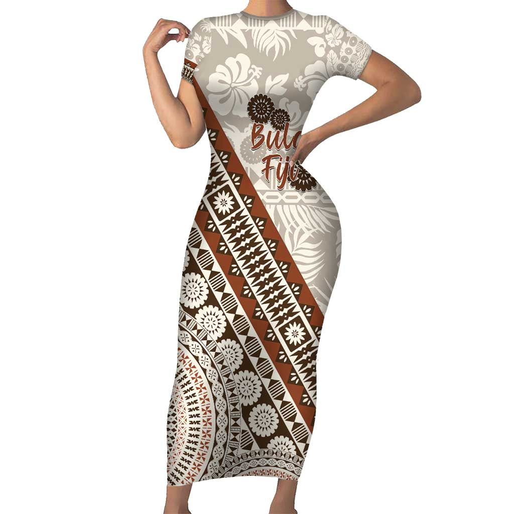 Bula Fiji Short Sleeve Bodycon Dress Fijian Masi Tapa Cloth Vintage Vibes LT14
