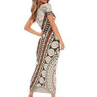 Bula Fiji Short Sleeve Bodycon Dress Fijian Masi Tapa Cloth Vintage Vibes LT14