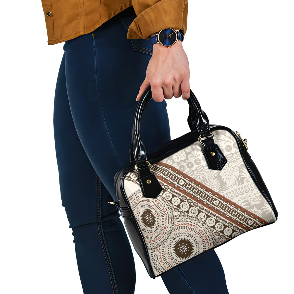 Bula Fiji Shoulder Handbag Fijian Masi Tapa Cloth Vintage Vibes LT14 - Polynesian Pride