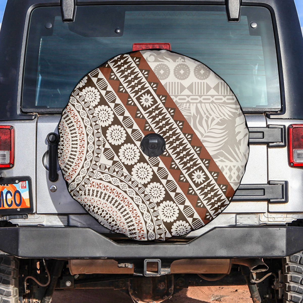 Bula Fiji Spare Tire Cover Fijian Masi Tapa Cloth Vintage Vibes LT14 Beige - Polynesian Pride