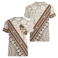 Bula Fiji Women V Neck T Shirt Fijian Masi Tapa Cloth Vintage Vibes LT14 - Polynesian Pride