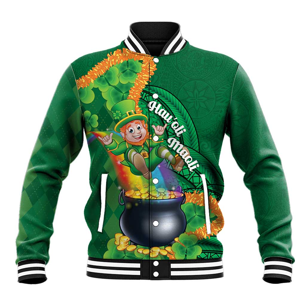 St Patrick's Day Hawaii Baseball Jacket Hauoli Maoli Funny Shaka Leprechaun LT14 Unisex Green - Polynesian Pride