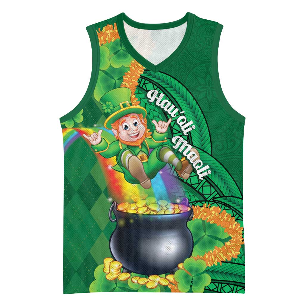 St Patrick's Day Hawaii Basketball Jersey Hauoli Maoli Funny Shaka Leprechaun LT14 Unisex Green - Polynesian Pride