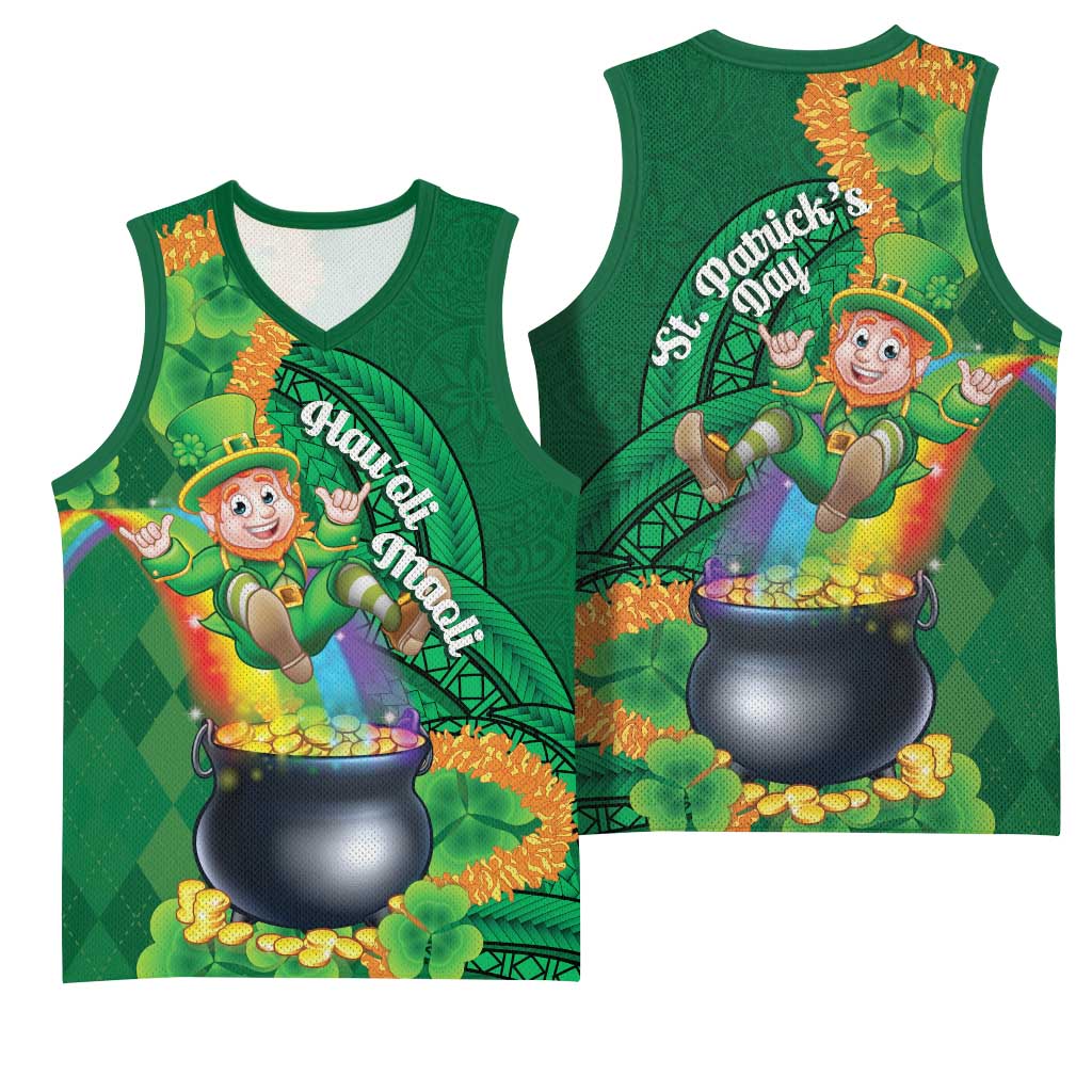 St Patrick's Day Hawaii Basketball Jersey Hauoli Maoli Funny Shaka Leprechaun LT14 - Polynesian Pride