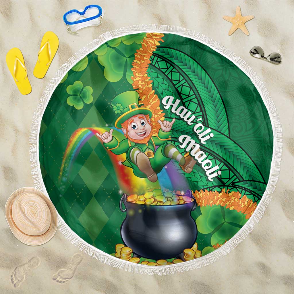 St Patrick's Day Hawaii Beach Blanket Hauoli Maoli Funny Shaka Leprechaun LT14 One Size 150cm Green - Polynesian Pride