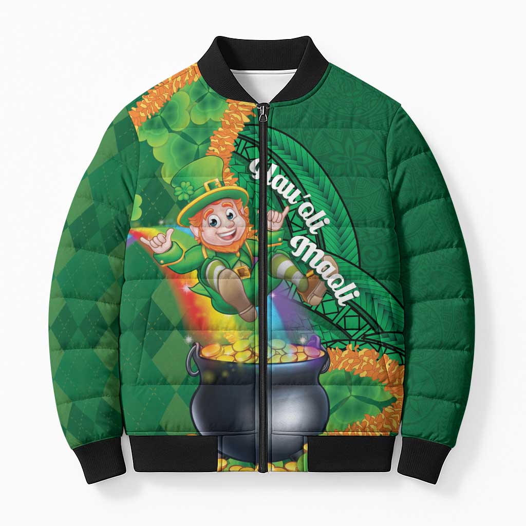 St Patrick's Day Hawaii Bomber Puffer Jacket Hauoli Maoli Funny Shaka Leprechaun LT14 Unisex Green - Polynesian Pride
