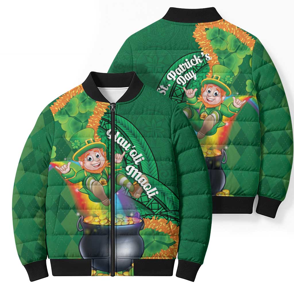 St Patrick's Day Hawaii Bomber Puffer Jacket Hauoli Maoli Funny Shaka Leprechaun LT14 - Polynesian Pride