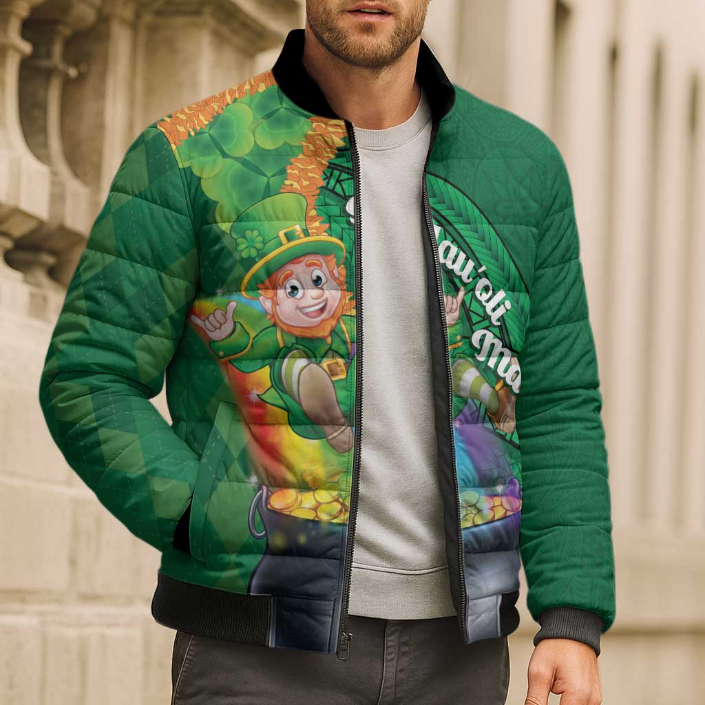 St Patrick's Day Hawaii Bomber Puffer Jacket Hauoli Maoli Funny Shaka Leprechaun LT14 - Polynesian Pride