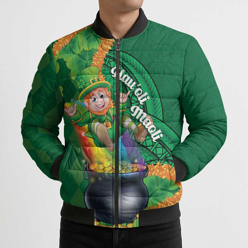 St Patrick's Day Hawaii Bomber Puffer Jacket Hauoli Maoli Funny Shaka Leprechaun LT14 - Polynesian Pride
