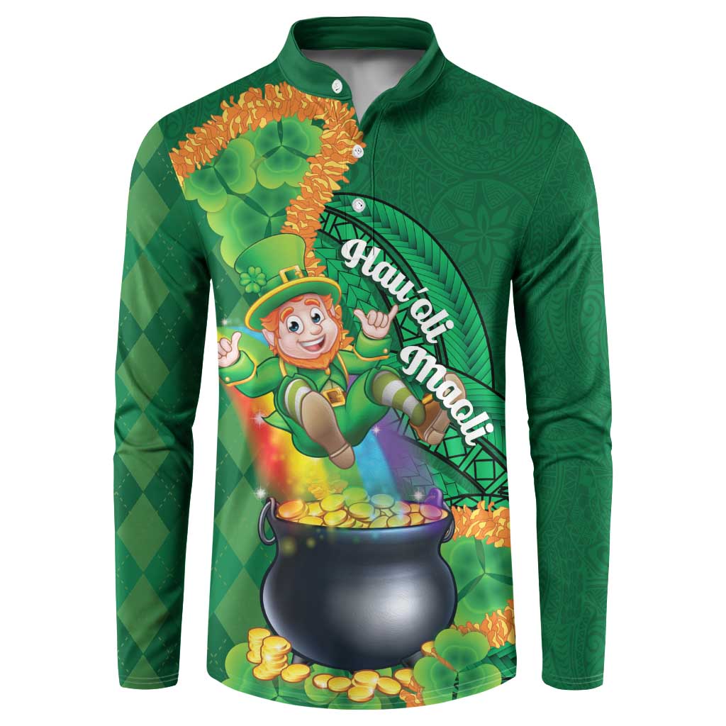 St Patrick's Day Hawaii Button Sweatshirt Hauoli Maoli Funny Shaka Leprechaun LT14 Green - Polynesian Pride