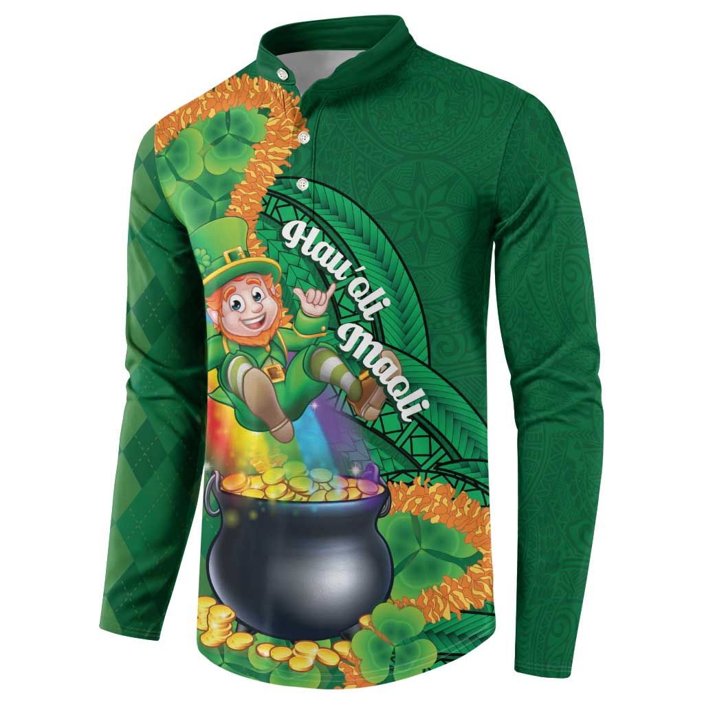 St Patrick's Day Hawaii Button Sweatshirt Hauoli Maoli Funny Shaka Leprechaun LT14 - Polynesian Pride