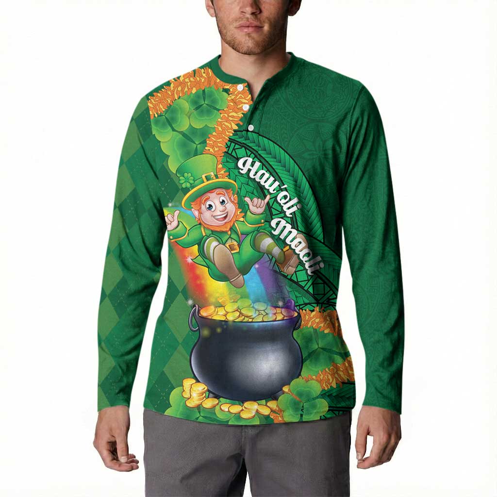 St Patrick's Day Hawaii Button Sweatshirt Hauoli Maoli Funny Shaka Leprechaun LT14 - Polynesian Pride