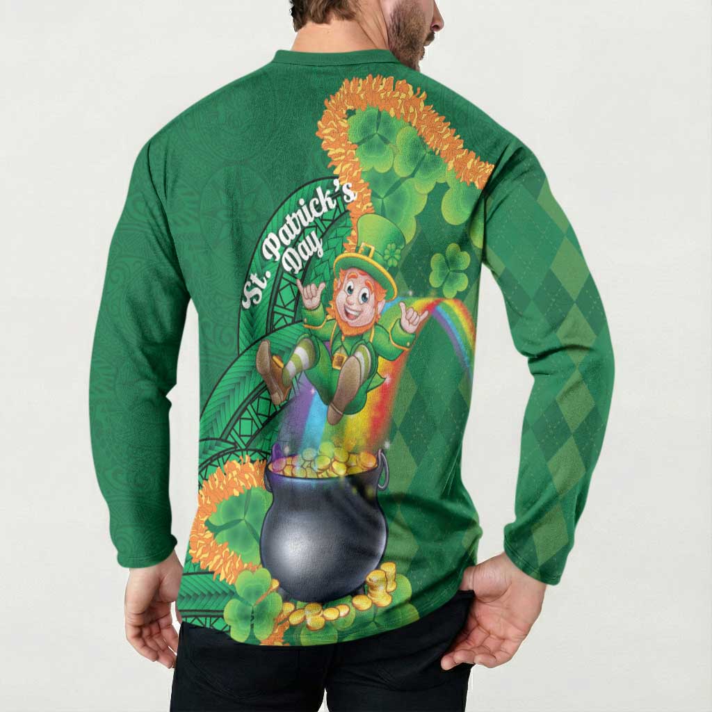 St Patrick's Day Hawaii Button Sweatshirt Hauoli Maoli Funny Shaka Leprechaun LT14 - Polynesian Pride