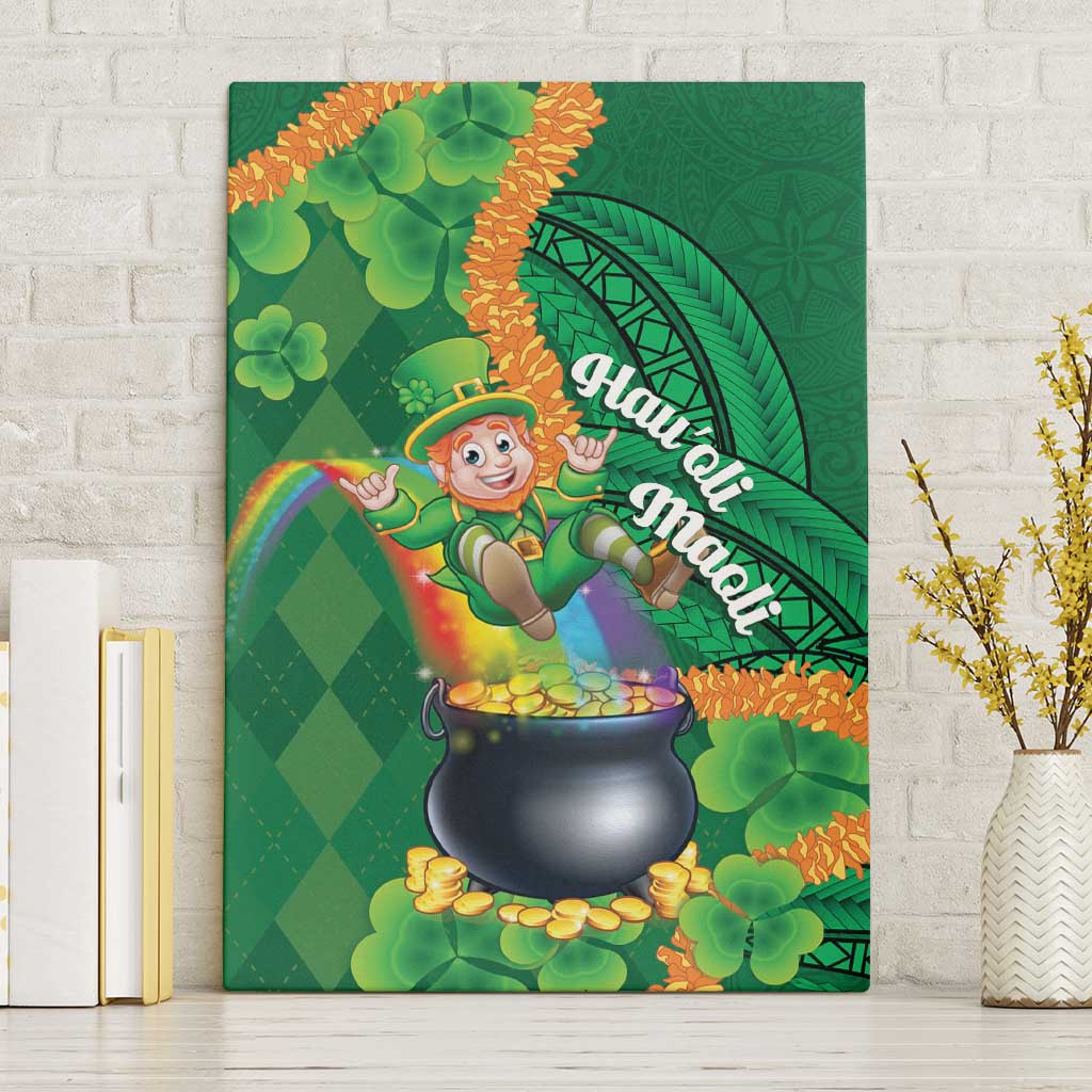 St Patrick's Day Hawaii Canvas Wall Art Hauoli Maoli Funny Shaka Leprechaun LT14 Without Frame Green - Polynesian Pride