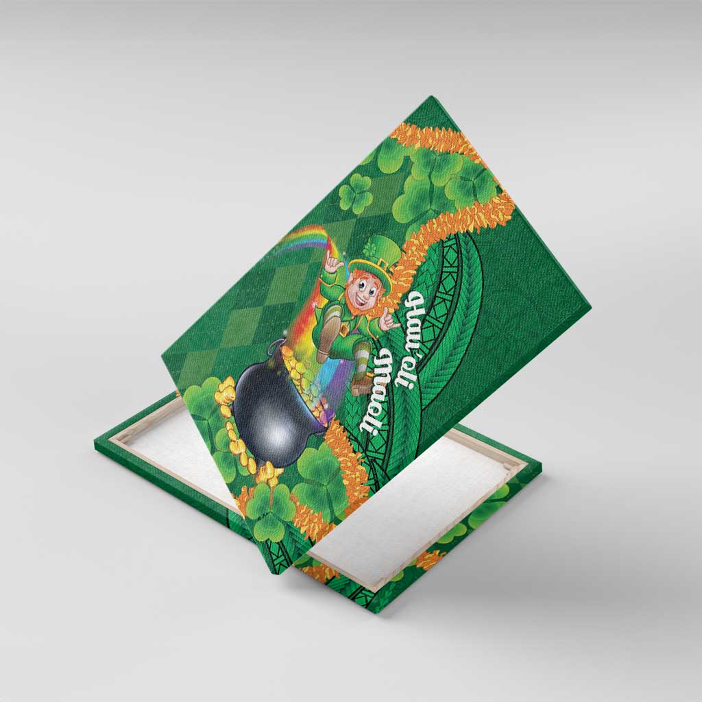 St Patrick's Day Hawaii Canvas Wall Art Hauoli Maoli Funny Shaka Leprechaun LT14 With Frame Green - Polynesian Pride