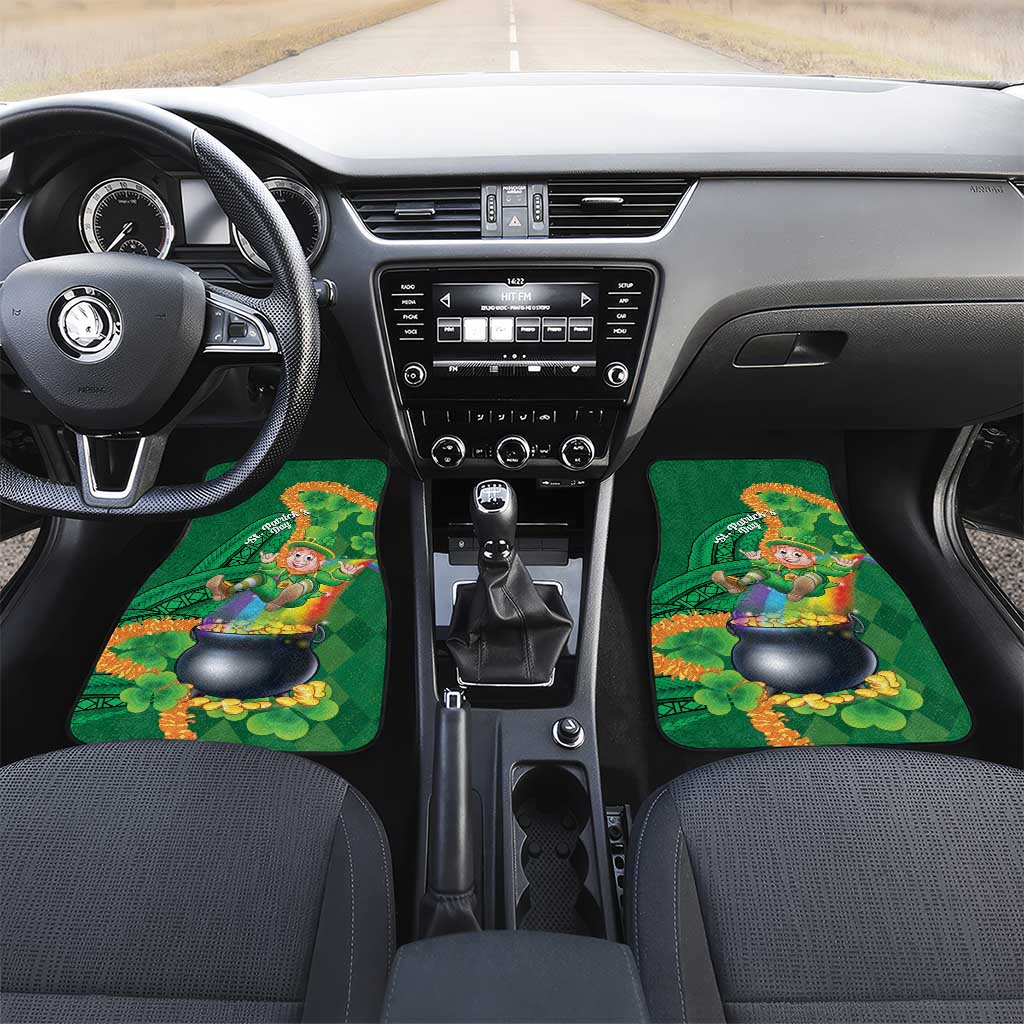 St Patrick's Day Hawaii Car Mats Hauoli Maoli Funny Shaka Leprechaun LT14 Set 2pcs - Front Green - Polynesian Pride