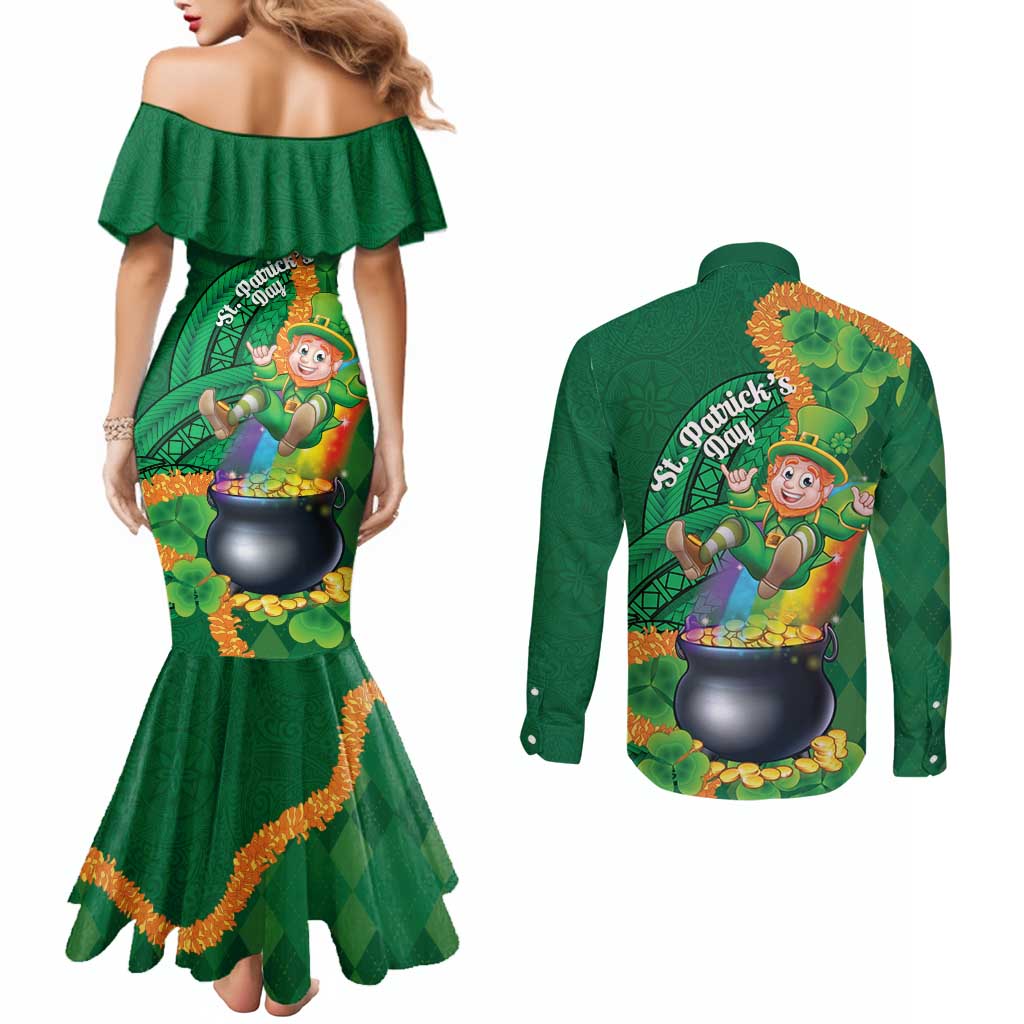 St Patrick's Day Hawaii Couples Matching Mermaid Dress and Long Sleeve Button Shirt Hauoli Maoli Funny Shaka Leprechaun